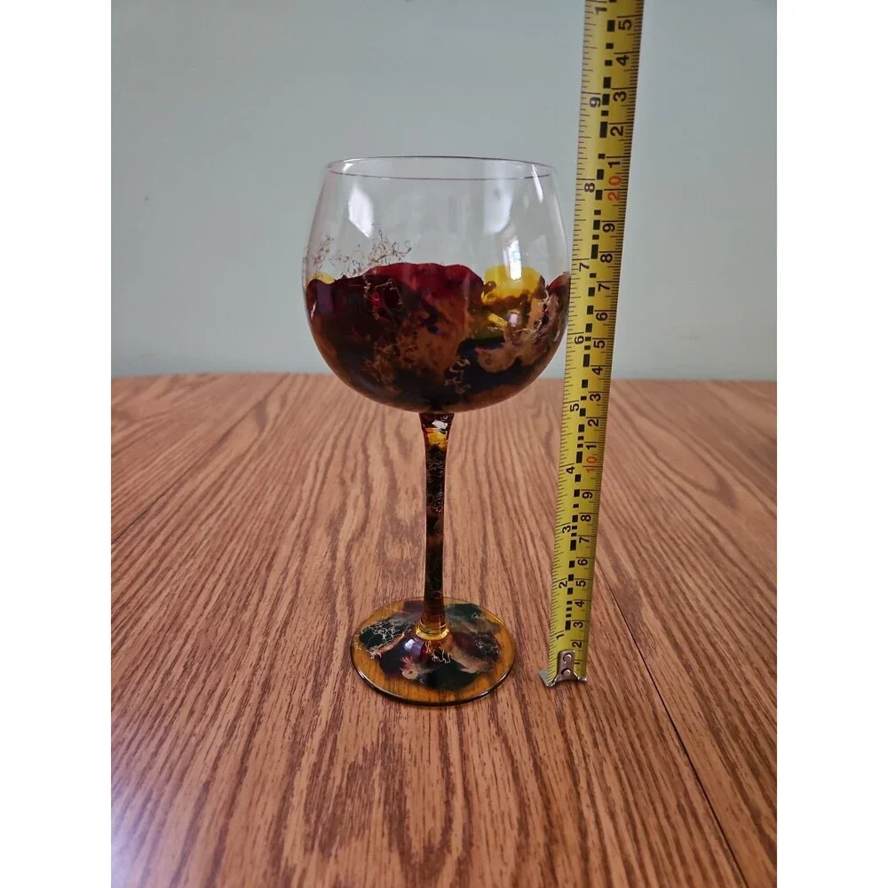 HAND PAINTED RED MULTI COLOR /GOLD DESIGN-LARGE  24 OZ BALLOON WINE GOBLET